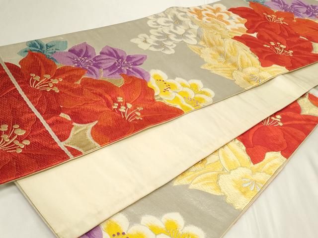 平和屋着物◎六通柄袋帯 唐織 草花文 金銀糸 正絹 逸品 CAAY8811in