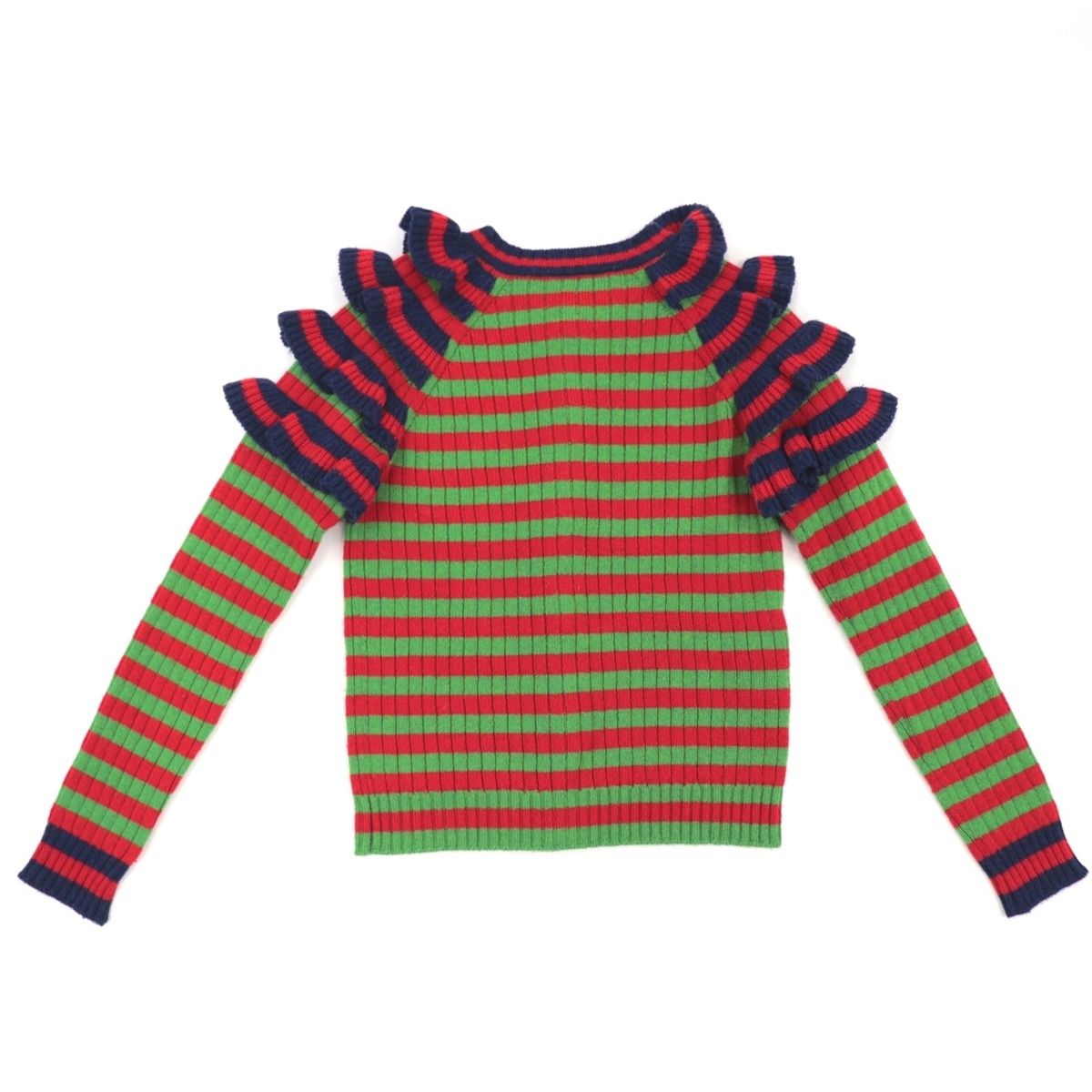 美品 グッチ ショルダーフリル カーディガン レディース 緑 赤