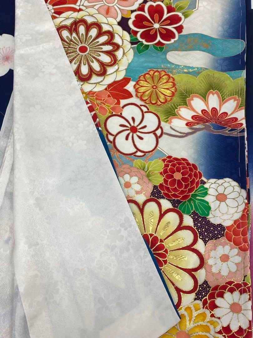 京友禅 振袖 仮絵羽 刺繍 金駒 金彩 紋意匠 立涌 正絹 未仕立て