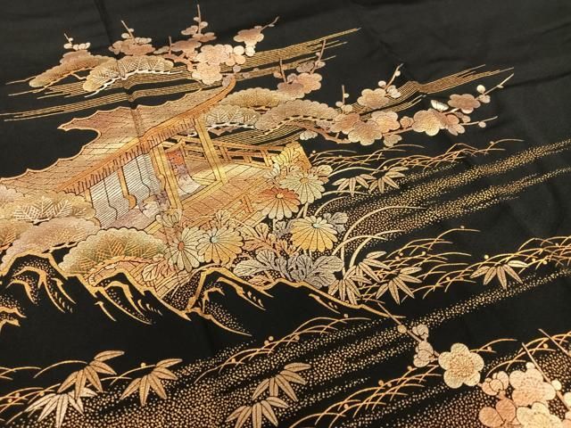 平和屋着物○金彩友禅 卓越技能者・名工・和田光正 黒留袖 松竹梅風景