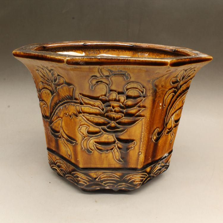 黄釉の花は蘭の盆栽鉢 植木鉢 小品盆栽鉢 大品盆栽鉢