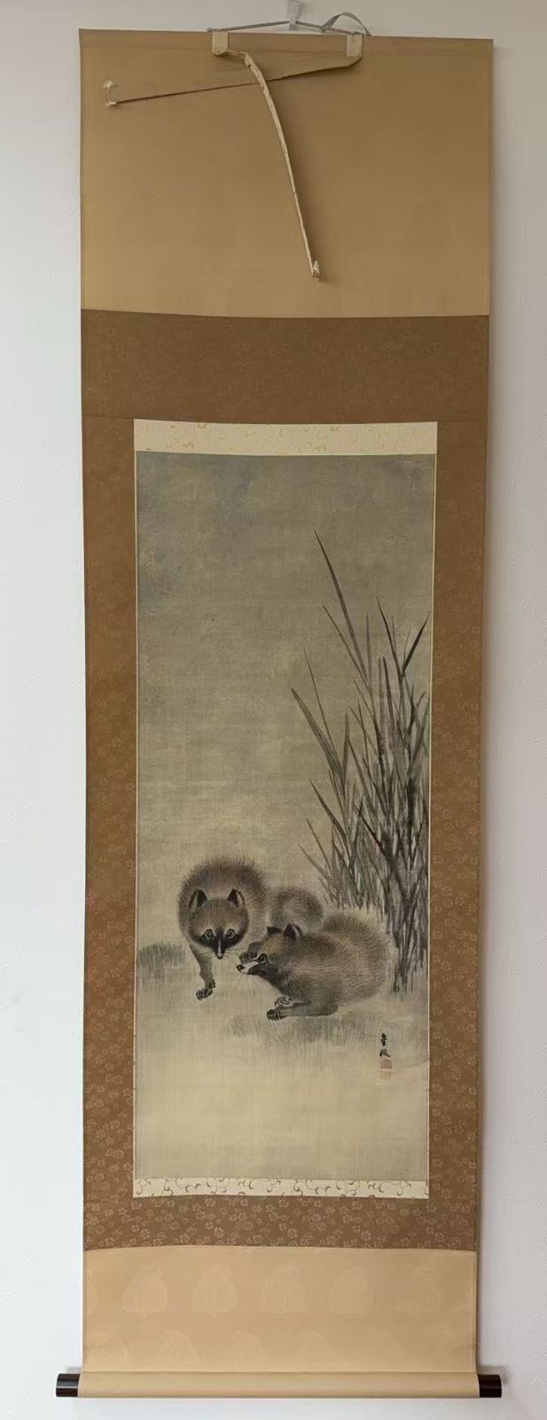 望月金鳳 夫婦狐狸図 他拔 出世の意 動物画 掛軸 き 落款あり