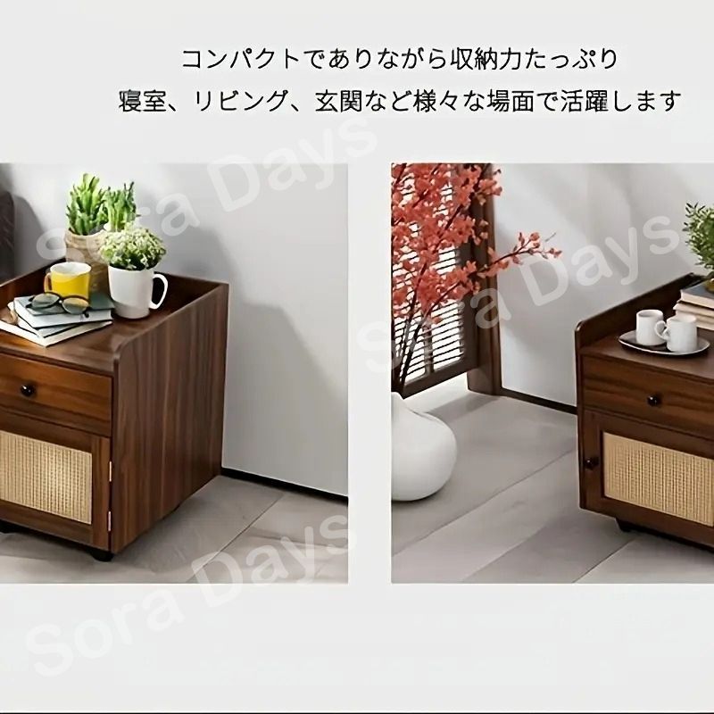 アンティーク 木製サイドテーブル 3段引出し ダークブラウン