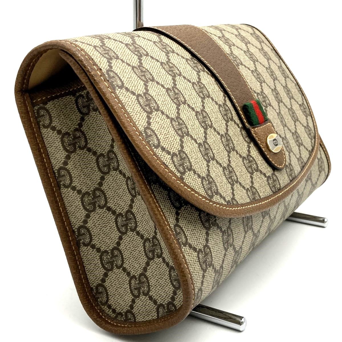 美品 GUCCI グッチ GG シェリーライン セカンドバッグ ポーチ ブラウン グッチ GUCCI GG シェリーライン オールドグッチ クラッチバッグ