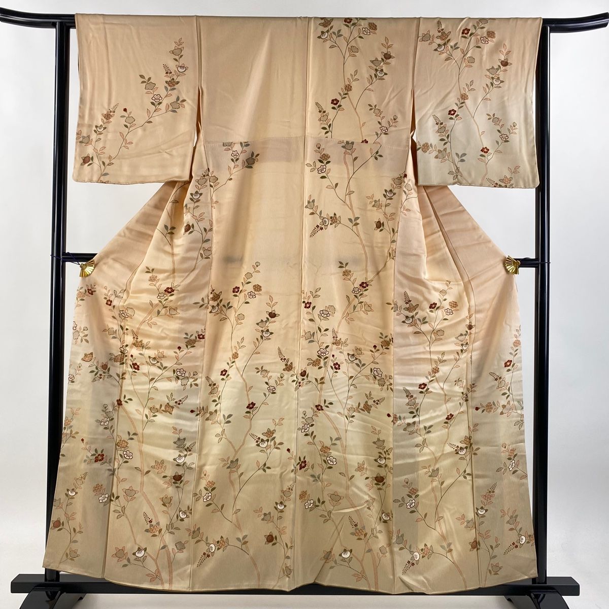 訪問着 身丈157cm 裄丈62.5cm S 袷 椿 橘 金糸 金彩 薄オレンジ 正絹 秀品