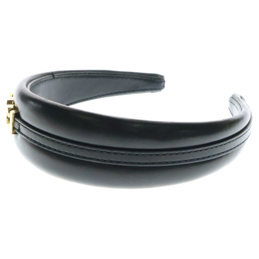 GUCCI グッチ ロゴプレート レザー カチューシャ ヘアバンド ブラック|ゴールド レディース 769249