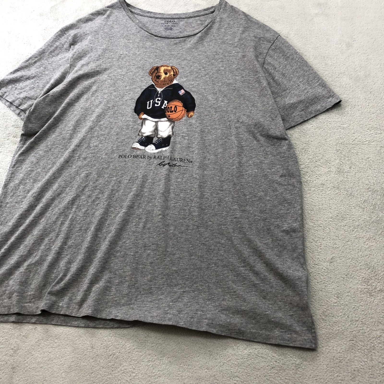 POLO Ralph Lauren プリントTシャツ POLO BEAR ポロベア バスケットボール XL 半袖カットソー ショートスリーブ グレー ポロラルフローレン