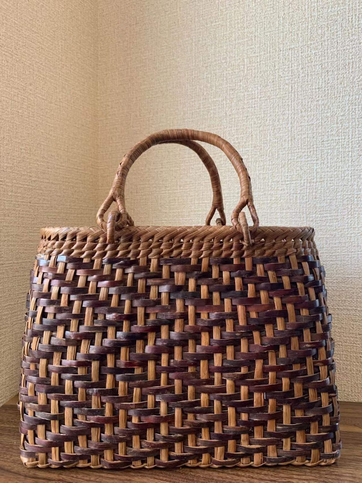 桜皮、山葡萄 手作り かごバッグ 内布あり - 伝統藝術かごバッグ