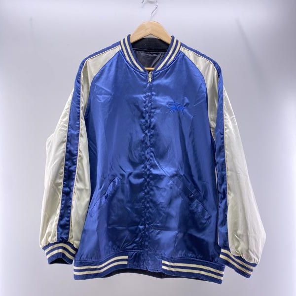 STUSSY 00s リバーシブル スカジャン ブラック×ネイビー M ※襟、刺繍汚れ ステューシー[24]