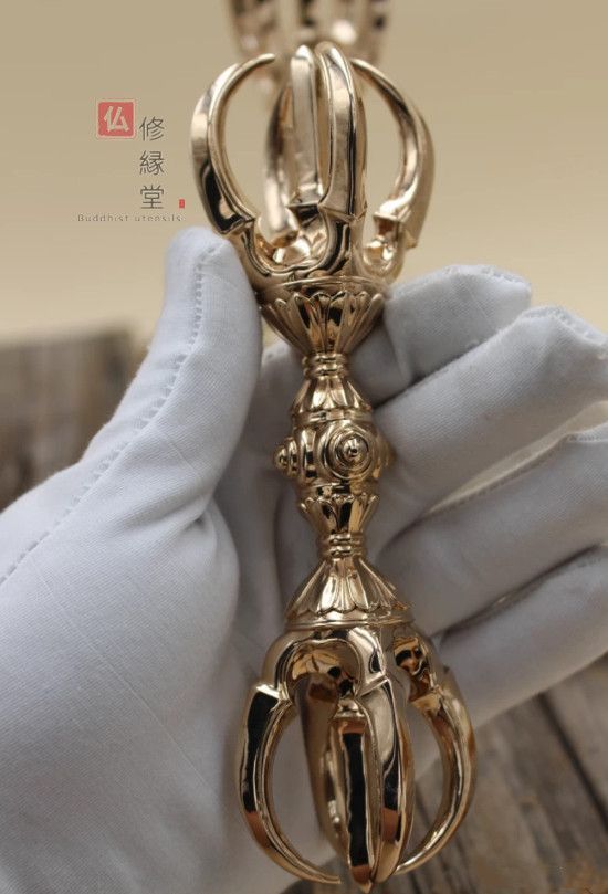 修縁堂】密教法器 空海大師飛行五鈷金鋼杵 法具 真鍮製 vajra 16CM