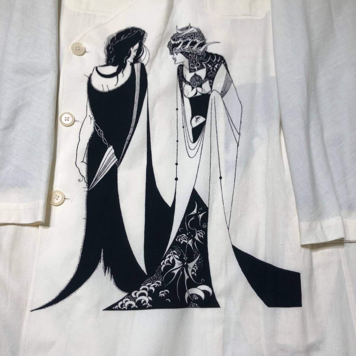 24ss YOHJI YAMAMOTO POUR HOMME COLLARLESS ASYMMETRIC PRINT COAT 