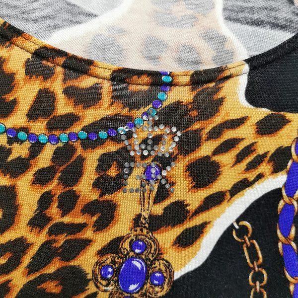 wnc GKITALIYA 伊太利屋 カットソー 長袖 ヒョウ柄 ラインストーン