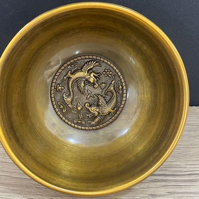 銅製 清乾隆竜鳳茶器 湯飲み 装飾品 現代工芸品 美術品 置物 清乾隆?金浮彫り龍鳳呈祥碗 茶碗 装飾品 現代工芸品 置物 - メルカリ