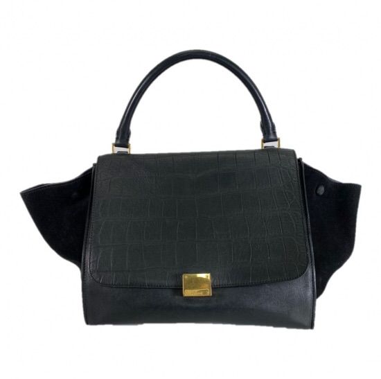 セリーヌ トラペーズ ミディアム クロコ型押 スエード ハンド  