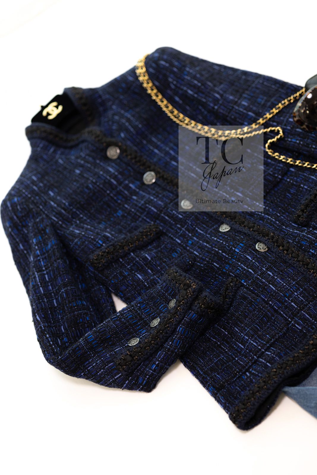 シャネル ジャケット CHANEL ネイビー ブラック 黒 紺 コットン