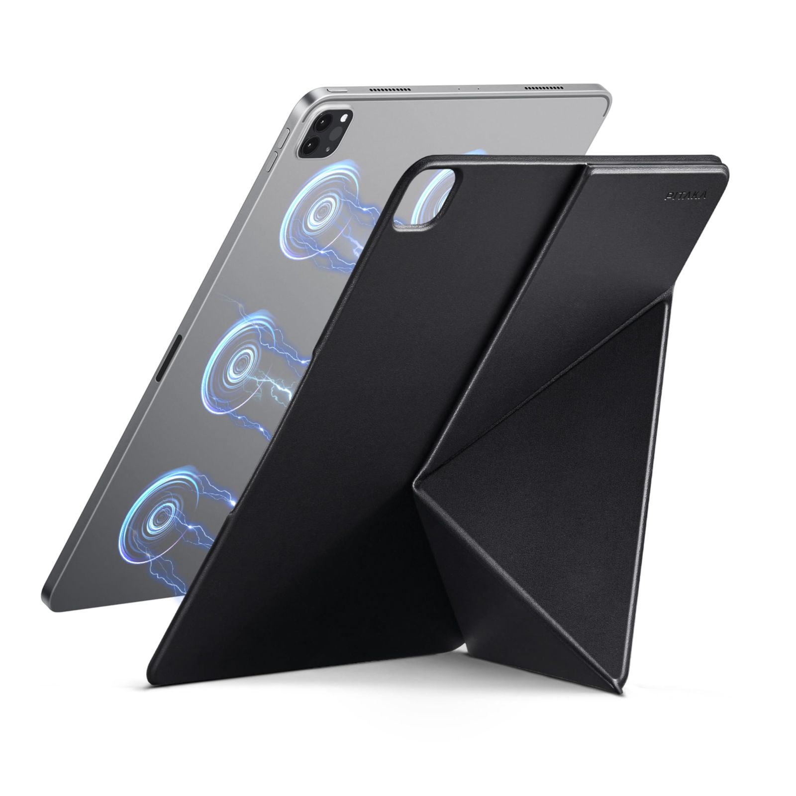 PITAKA iPad Pro 11インチ ケース M4 2025 第5世代 iPad Pro 11インチ カバー 横置＆縦置 タブレットスタンド 磁気吸着 超スリム 軽量 薄 衝撃保護 折りたたみ 角度調整 三角形の構造 安定感 iPad