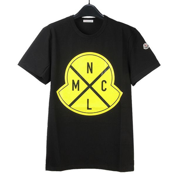 特価注文65 MONCLER ブラック イエローロゴ クルーネックTシャツsize L Tシャツ/カットソー(半袖/袖なし)