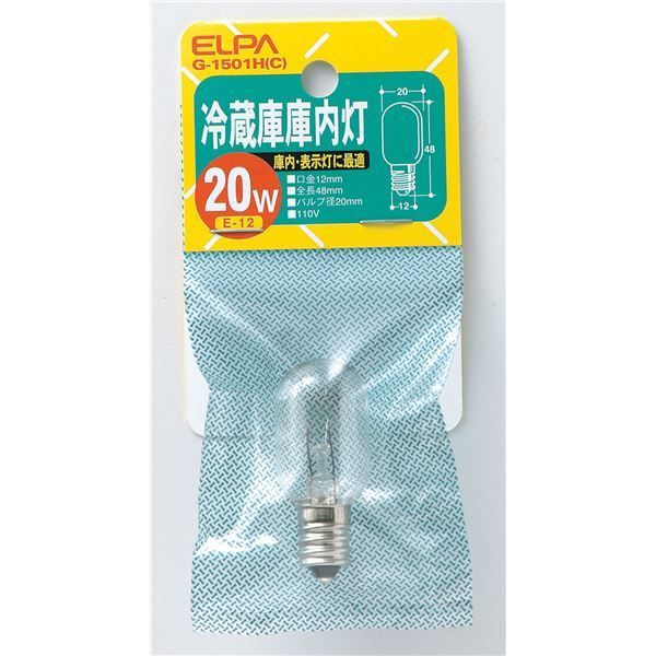 （まとめ） ELPA 冷蔵庫庫内灯 20W E12 クリア G-1501H（C） 