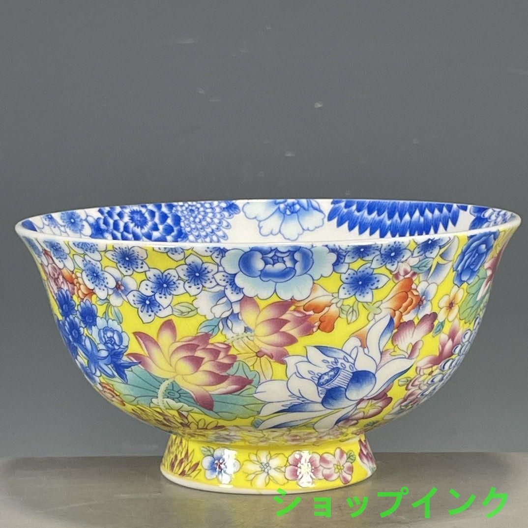 黄地琺瑯彩花卉碗 景徳鎮 陶磁器 現代工芸品 美術品 置物 - メルカリ
