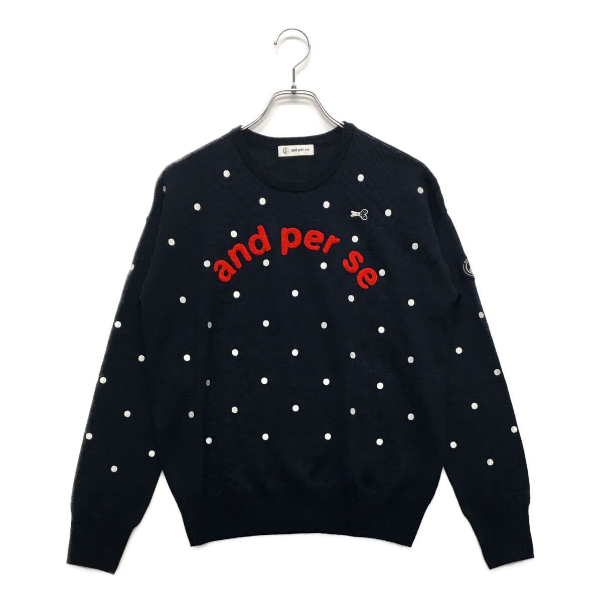 レディース アンパスィ and per se セーター L 紺 ネイビー 長袖クルー