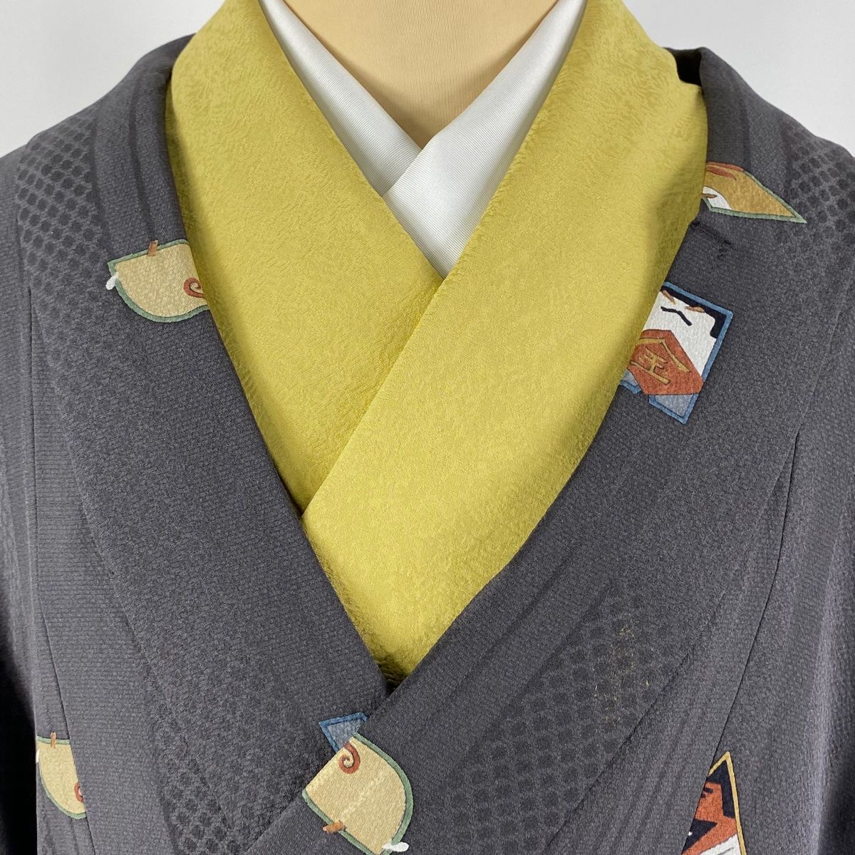 道中着 身丈98cm 裄丈64cm M 和装コート 着物衿 金太郎 縮緬 灰紫 正絹  