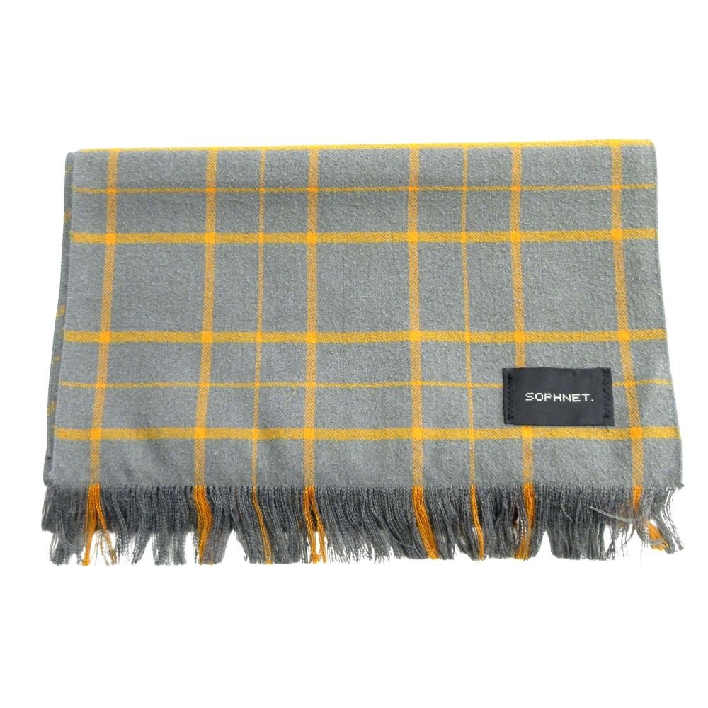 SOPHNET. ソフネット チェック柄 マフラー ストール フリンジ 薄手  