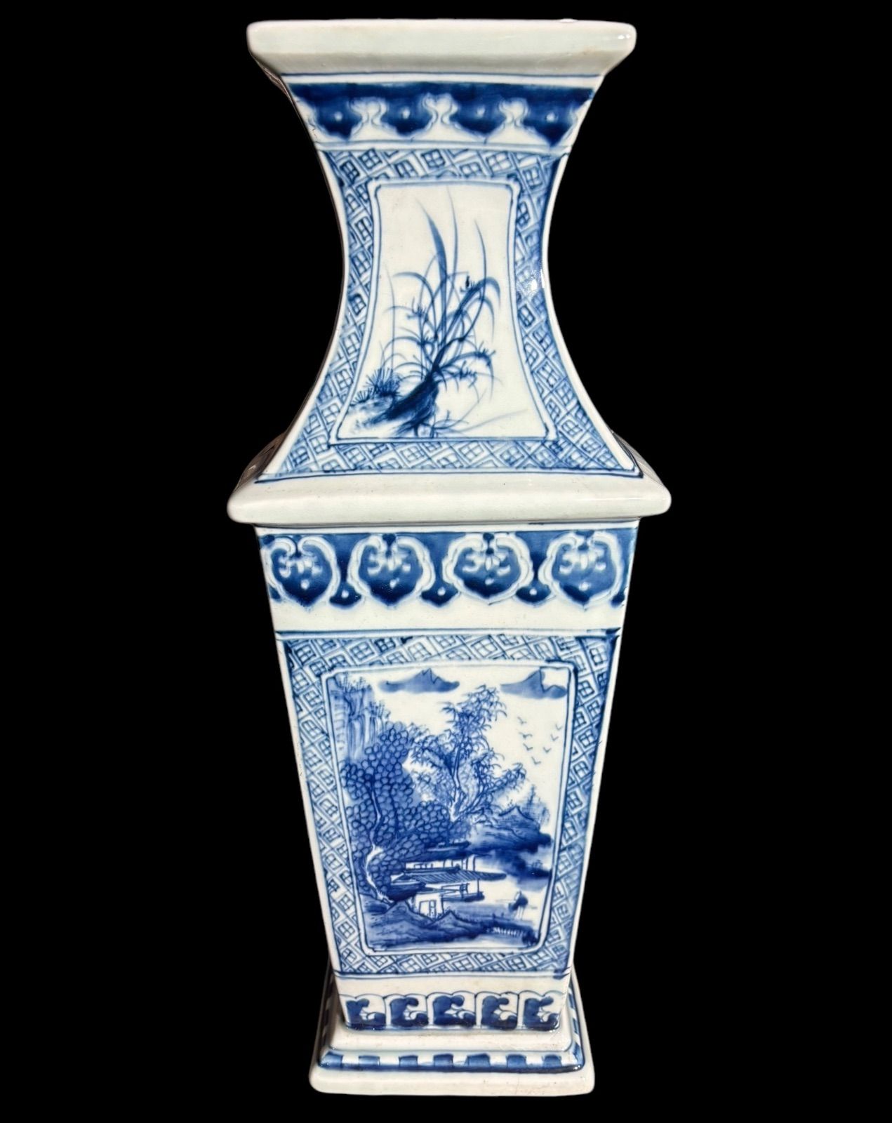 中国古美術　中国古陶磁器　明朝末期～清代　青華　古染付　花瓶に花の図　皿　5客 中国古美術 中国古陶磁器 明朝末期～清代 青華 古染付