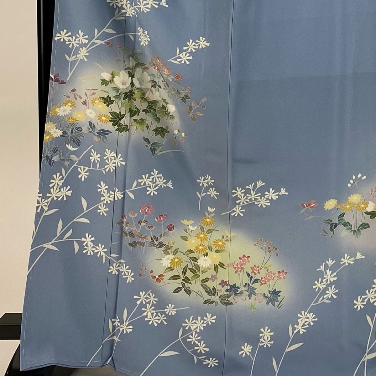 訪問着 身丈167cm 裄丈67cm M 袷 落款 草花 ぼかし 水色 正絹 秀品