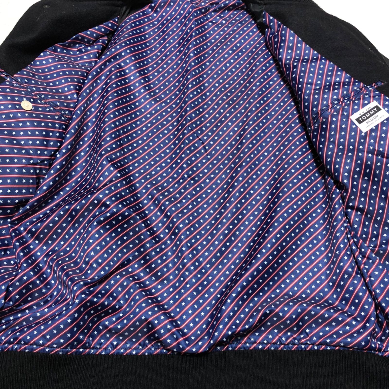 【極美品✴︎】トミーヒルフィガー スタジャン レザー 切替 ワッペン グリーン M 極美品✴︎】トミーヒルフィガー スタジャン レザー 切替