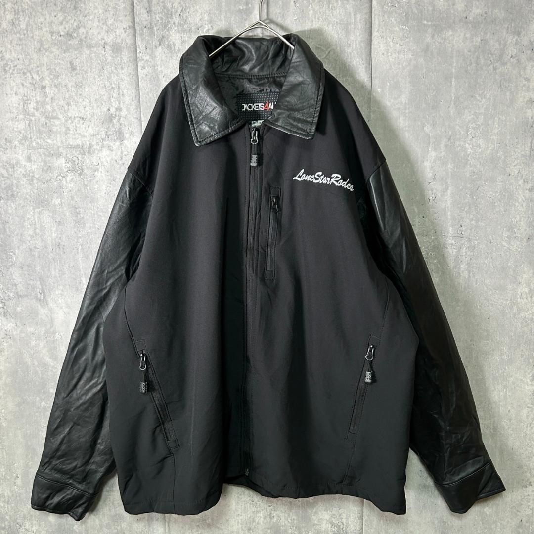 ヴィンテージ 両面刺繍 スタジャン フェイクレザー 切替 黒 XL Vintage