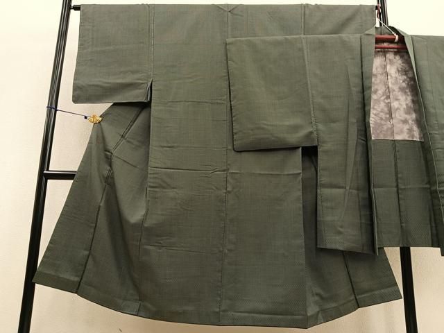 平和屋着物□極上 男性 お召 アンサンブル 長羽織 網代織 格子 江戸鼠色 