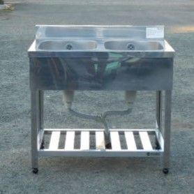 アズマ 業務用 ステンレス 2槽 シンク W90 D60 H80 9 cm 厨房 槽内寸W376D448深205ｍm HP2-1200