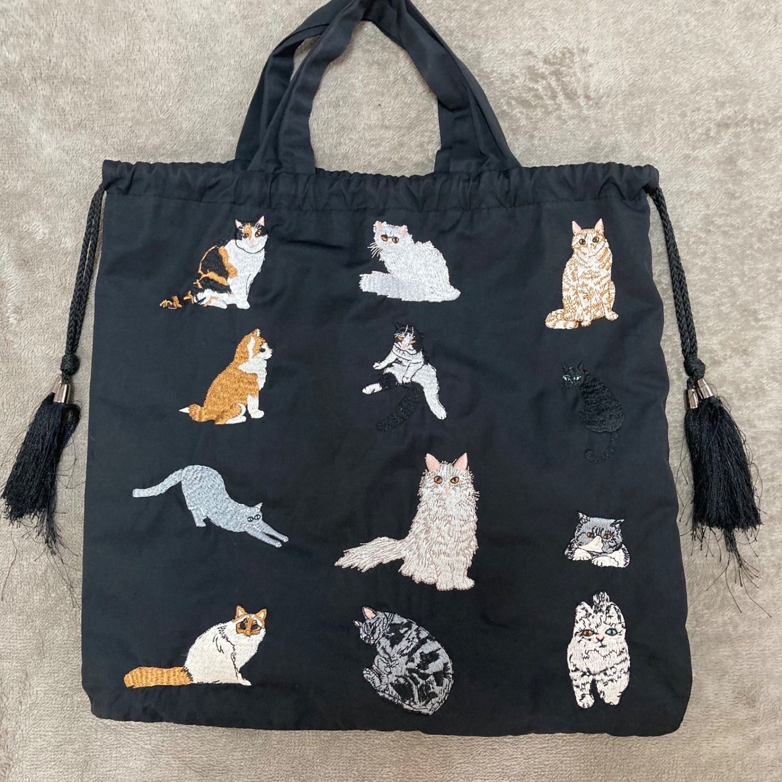 ear PAPILLONNER 猫 ネコ 犬 イヌ 動物 イアパピヨネ トートバッグ 黒