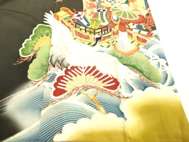 平和屋着物○アンティーク 大正ロマン 黒留袖 散歩着 駒刺繍 立波飛