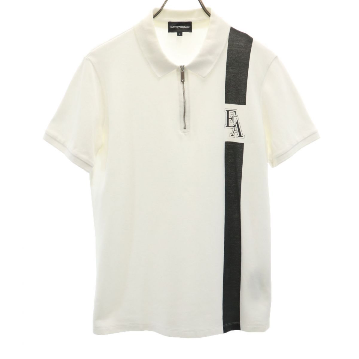 エンポリオアルマーニ 半袖 ジップ Tシャツ L ホワイト Emporio Armani ロゴ メンズ 古着 【240326】