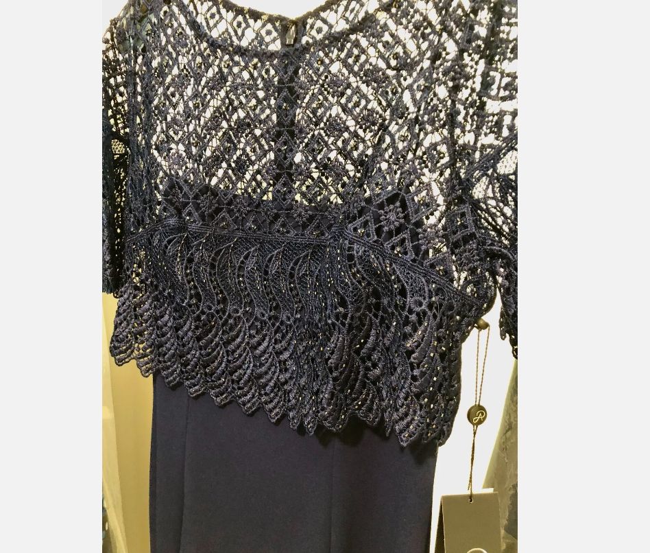 新品】アドリアナパペル US4 美しいネイビーのロングレースドレス  