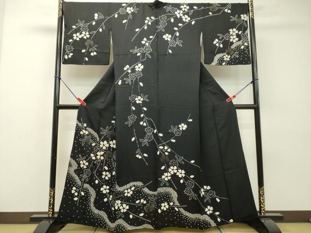 平和屋本店□極上 本疋田絞り 振袖 幾何学文様 黒地 逸品