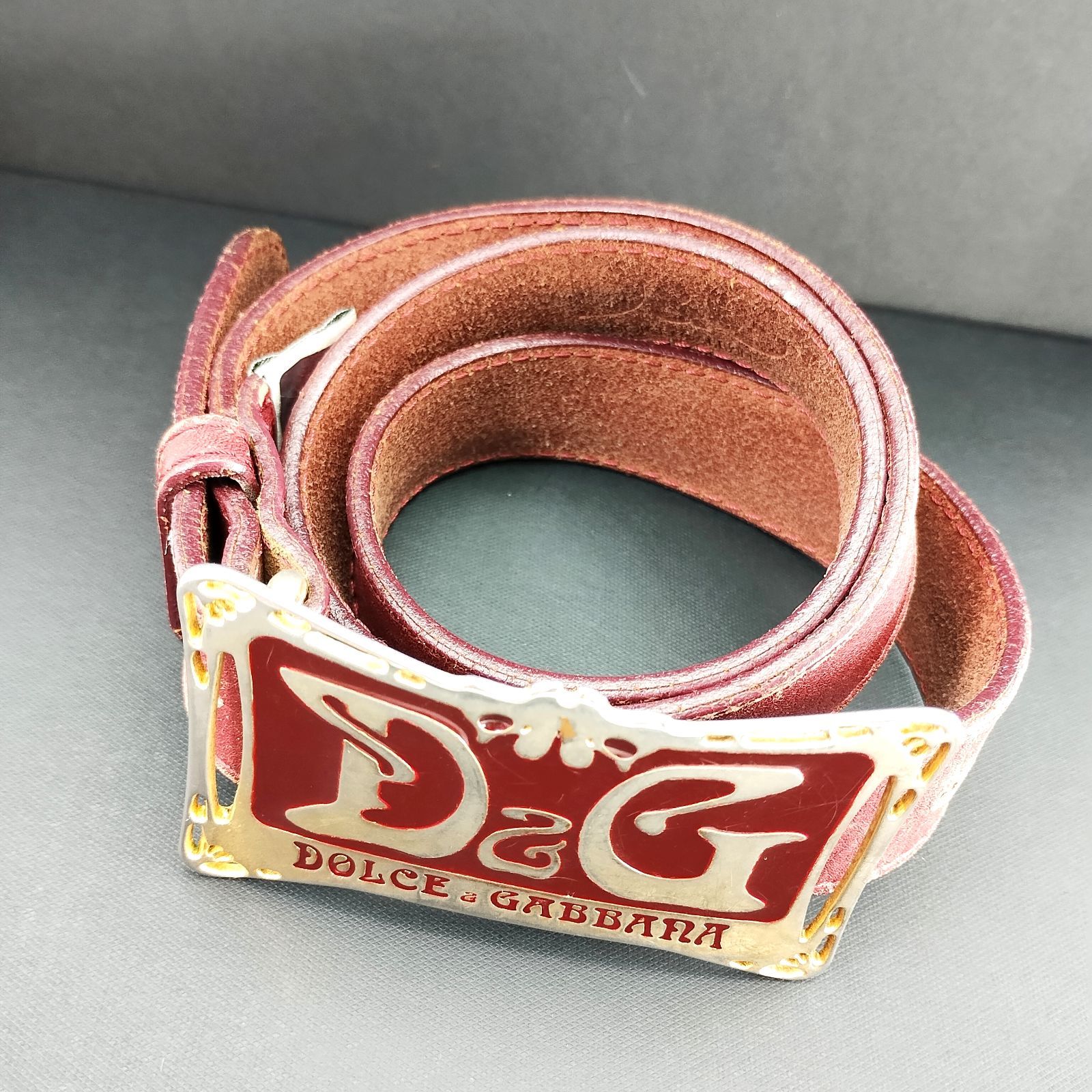 DOLCE & GABBANA ドルガバ ロゴプレートレザーベルト ブラウン 【公式