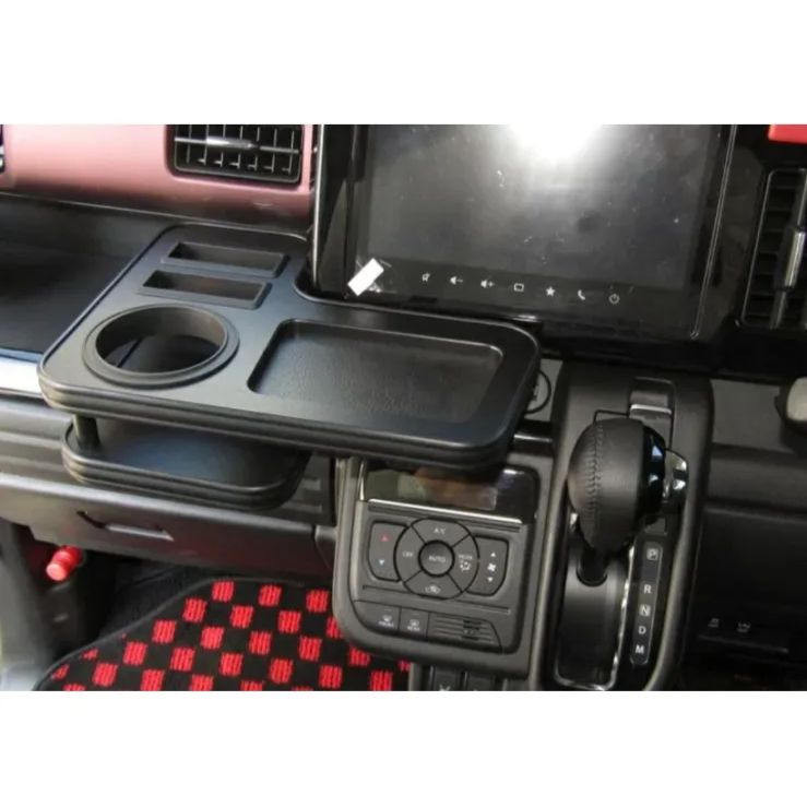 スペーシア スペーシアカスタム MK54S MK94S フロント用 レザーブラック スリーピース オリジナル 自動車用 センターテーブル ドリンクホルダー 付き コースター付属 ThreePiece!エンブレム付属