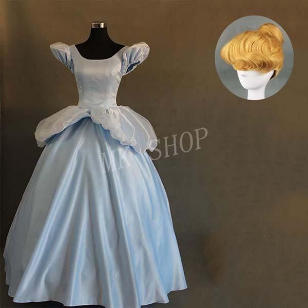 シンデレラドレス プリンセス シンデレラ コスプレ衣装 Cinderella 大人用 ウィッグ パニエ コスチューム 映画 コスプレ 仮装 大人 ド