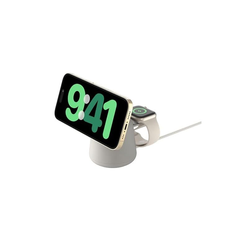 Belkin Apple公認 2 in 1 MagSafe充電器 Apple Store取扱製品 最大15W高速充電 ワイヤレス充電器 MagSafe公式認証 iPhone 16 15 14 13 12 Apple Watch 9 8 7 Ultra 0