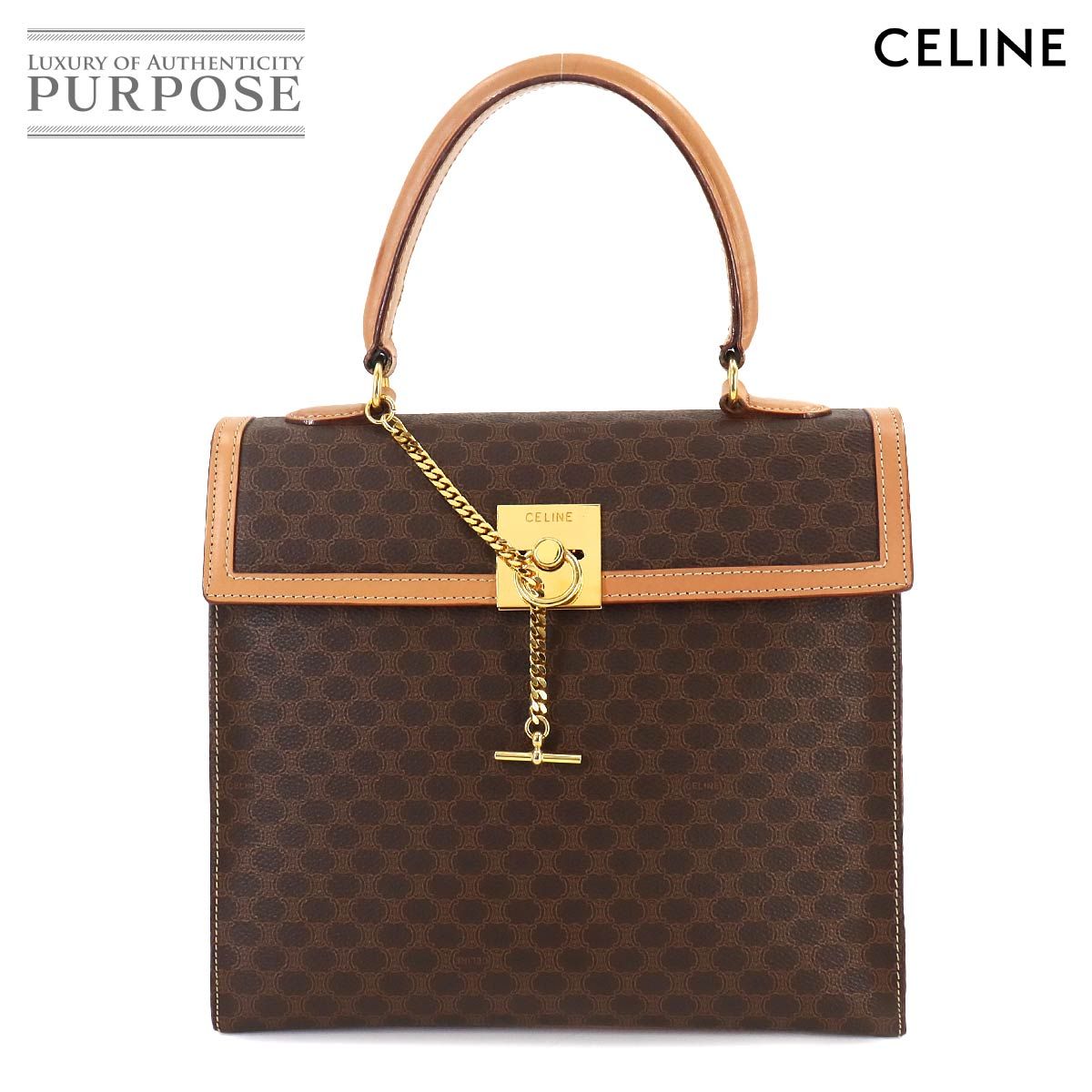 新品同様 セリーヌ CELINE マカダム柄 ハンド バッグ PVC レザー ブラウン ゴールド 金具 ヴィンテージ 90245335 - メルカリ