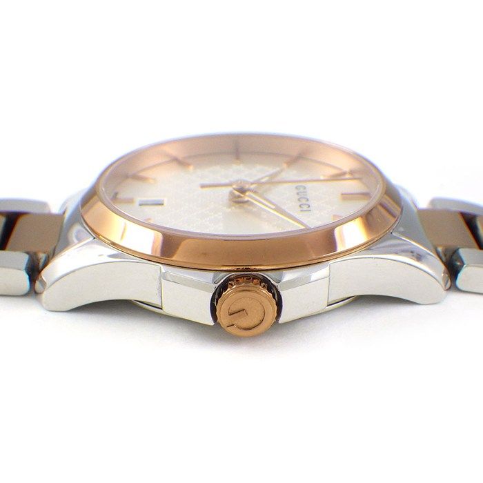 グッチ GUCCI 腕時計 Gタイムレス 126.5 シルバー文字盤 デイト ピンクGP SS クオーツアナログ