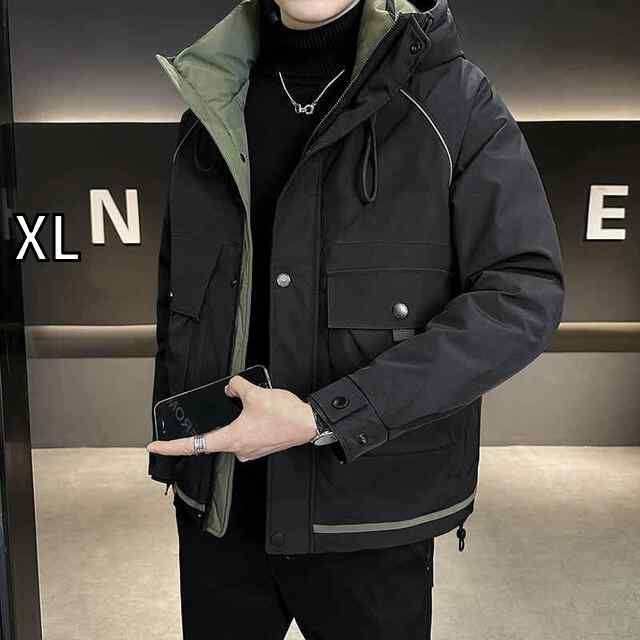 XL 春 コーデ メンズ 用 服 シンプル ファッション オシャレ 大人 かっこいい 大きいサイズ ストリート 紳士服 ダウン ジャケット フード付き 厚手 暖かい 服 カジュアル ワーク ジャケット
