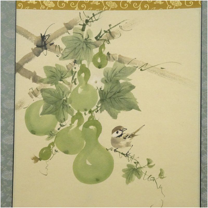 鮎の絵、美濃和紙に前大徳寺の須賀玄道の真作、尺八横、送料無料 前大徳 須賀玄道筆 「災厄除滅延命天寿」画賛 肉筆紙本掛軸（共
