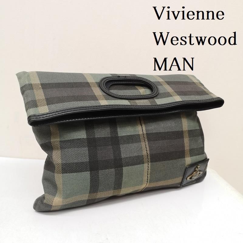 Vivienne Westwood MAN ヴィヴィアンウエストウッドマン クラッチバッグ パーティバッグ メタル オーブ チェック クラッチバック