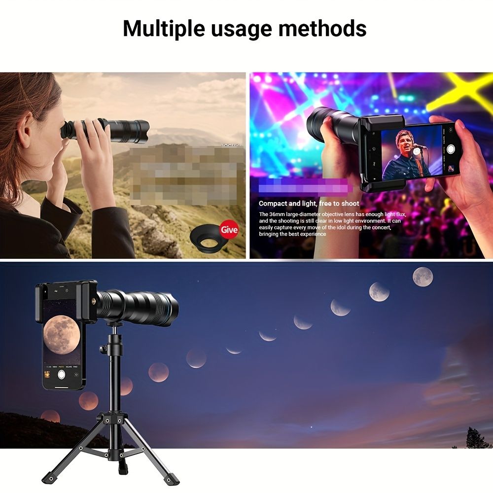 ユニバーサルクリップアタッチメント付きモバイルフォーンカメラレンズ iPhoneおよびほとんどのスマートフォン対応HD写真撮影用高倍率テレフォトーレンズ