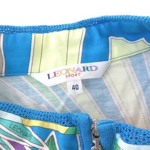 レオナールスポーツ カットソー 花柄 半袖 ジップ ブルー 40