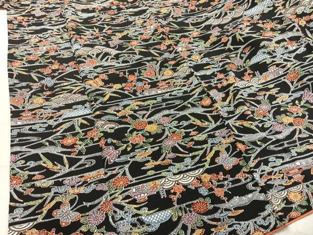 平和屋着物□上質な小紋 型染め 風景文 黒地 正絹 逸品 AAAZ3709mf