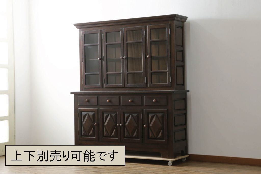 事前問合せ必須 松本民芸家具 飾り棚 中古 美品 ダイヤカット型 キャビネット 戸棚 食器棚 カップボード 収納棚 リペア+発送まで3週間前後 R-075516